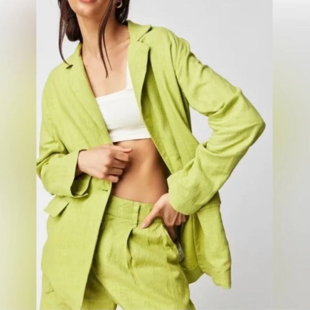 Free People Good Lookin' Linen Blazer Suit Set 4 Jacket Shorts Coastal Resort